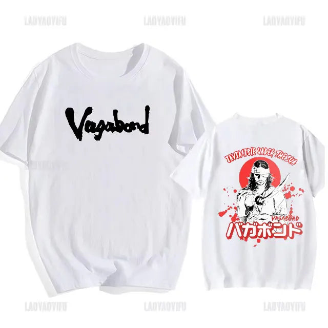 Japanese Vintage Anime Vagabond Graphic T-Shirt Man Woman Harajuku Strike Violently Streetwear Tshirt Cotton Cartoon Short-sleev