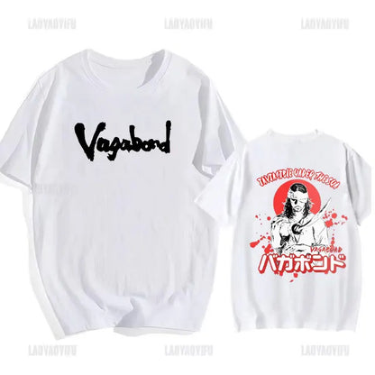 Japanese Vintage Anime Vagabond Graphic T-Shirt Man Woman Harajuku Strike Violently Streetwear Tshirt Cotton Cartoon Short-sleev