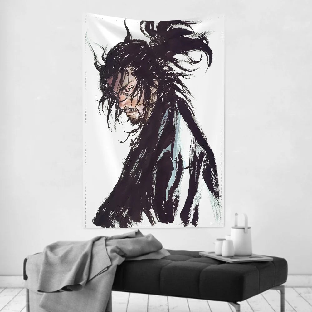 1pc Vintage Anime Miyamoto Musashi Vagabond Bushido Warrior Tapestry  Wall Cloth Party Hanging Background  Baby Room