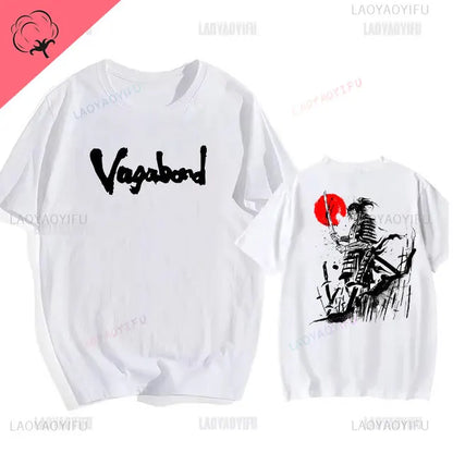 Japanese Vintage Anime Vagabond Graphic T-Shirt Man Woman Harajuku Strike Violently Streetwear Tshirt Cotton Cartoon Short-sleev