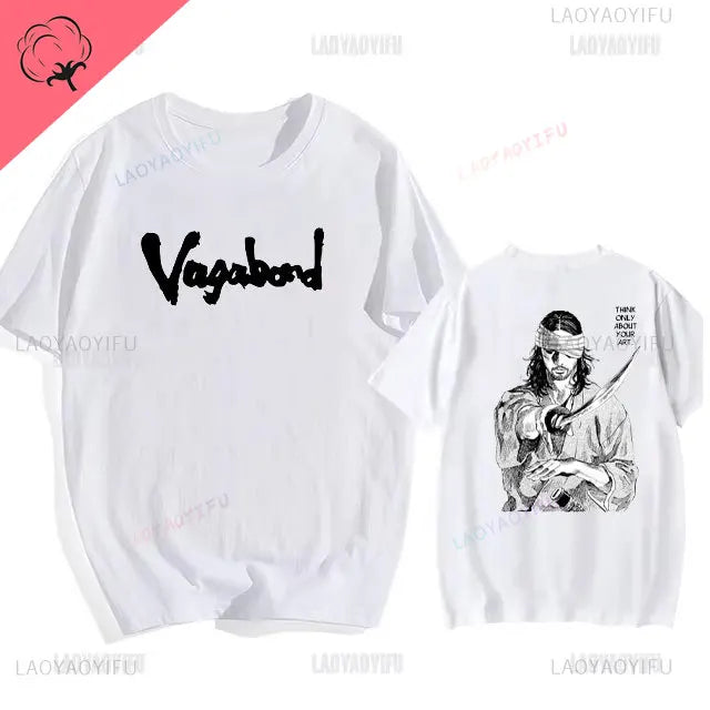 Japanese Vintage Anime Vagabond Graphic T-Shirt Man Woman Harajuku Strike Violently Streetwear Tshirt Cotton Cartoon Short-sleev