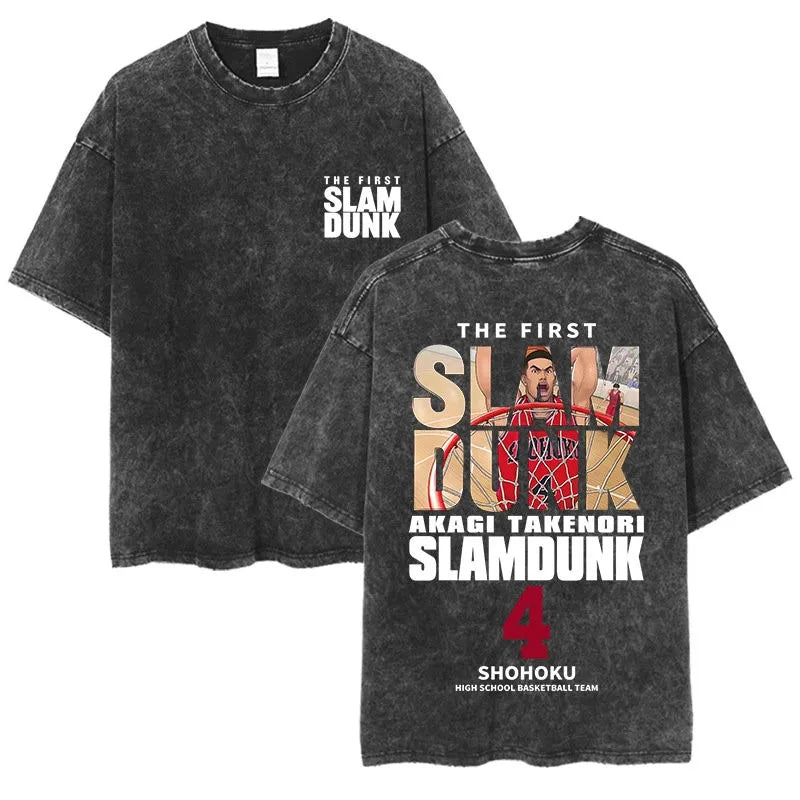 Slam Dunk Master Men and Women Anime Sakuragi Hanadao Mitsui Shou Wash To Do Old Cotton T-shirt Printed Short-sleeved Undershirt