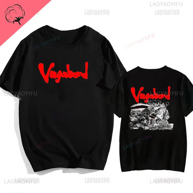 Japanese Vintage Anime Vagabond Graphic T-Shirt Man Woman Harajuku Strike Violently Streetwear Tshirt Cotton Cartoon Short-sleev