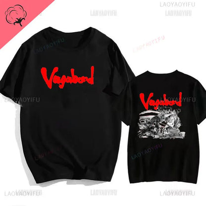 Japanese Vintage Anime Vagabond Graphic T-Shirt Man Woman Harajuku Strike Violently Streetwear Tshirt Cotton Cartoon Short-sleev