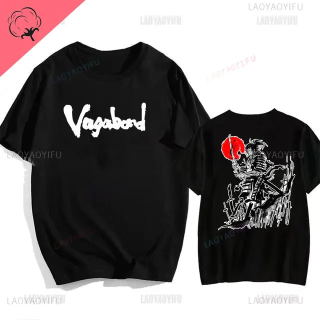Japanese Vintage Anime Vagabond Graphic T-Shirt Man Woman Harajuku Strike Violently Streetwear Tshirt Cotton Cartoon Short-sleev