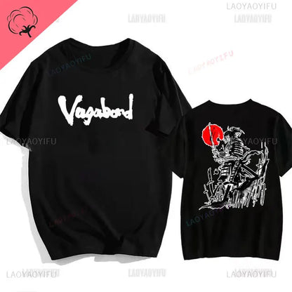 Japanese Vintage Anime Vagabond Graphic T-Shirt Man Woman Harajuku Strike Violently Streetwear Tshirt Cotton Cartoon Short-sleev