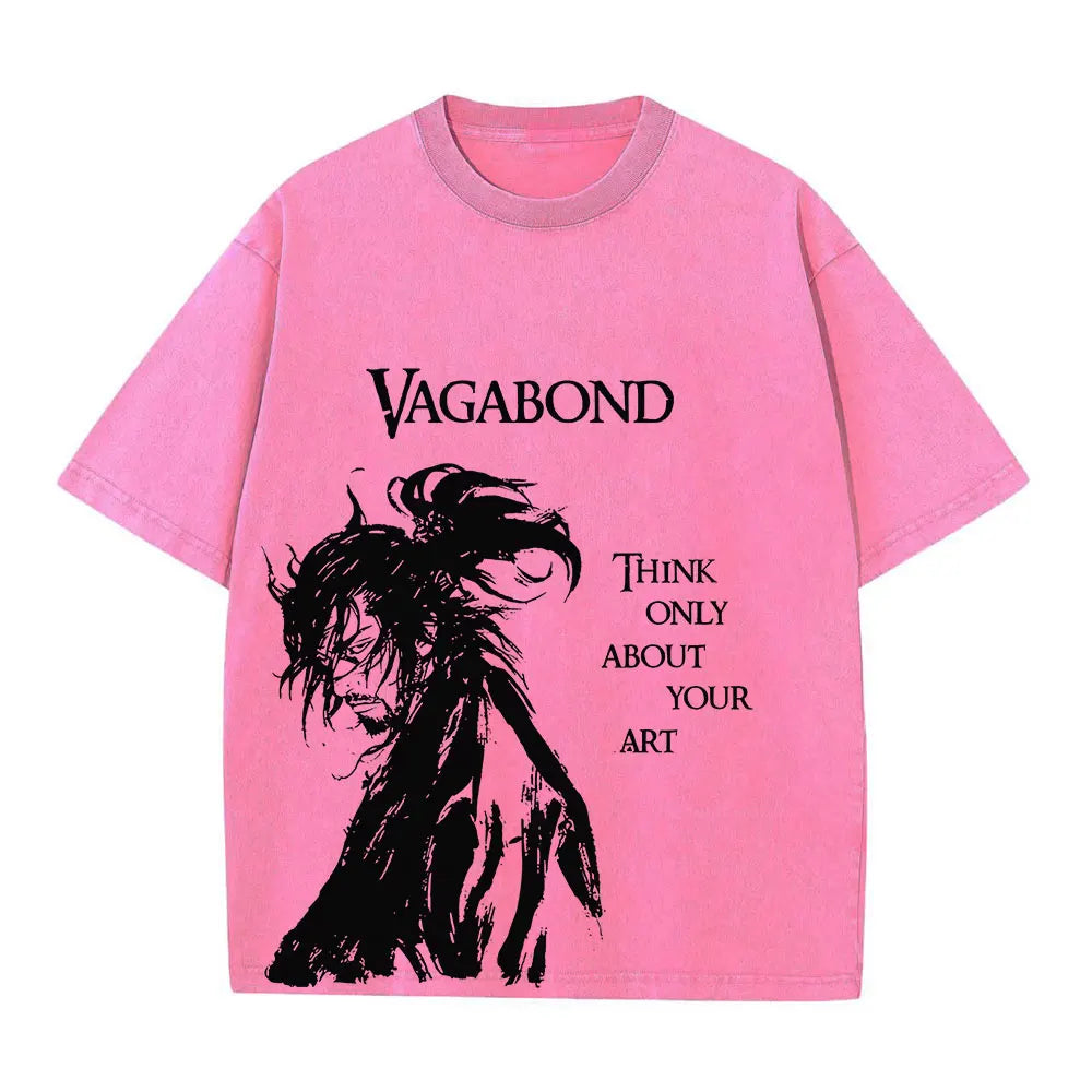 Men Streetwear Tshirt Anime Vagabond Graphic Print Vintage Harajuku Washed Black T Shirt Men Summer Casual Cotton Loose Top Tee