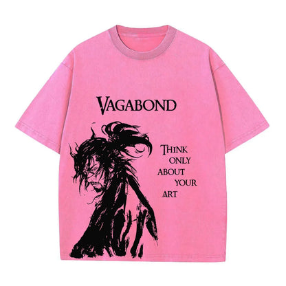 Men Streetwear Tshirt Anime Vagabond Graphic Print Vintage Harajuku Washed Black T Shirt Men Summer Casual Cotton Loose Top Tee