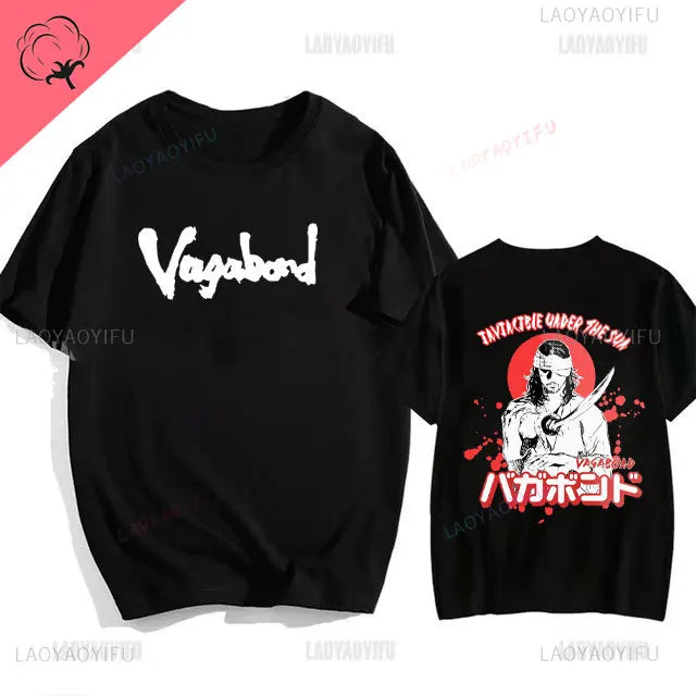 Japanese Vintage Anime Vagabond Graphic T-Shirt Man Woman Harajuku Strike Violently Streetwear Tshirt Cotton Cartoon Short-sleev