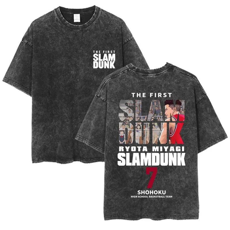 Slam Dunk Master Men and Women Anime Sakuragi Hanadao Mitsui Shou Wash To Do Old Cotton T-shirt Printed Short-sleeved Undershirt