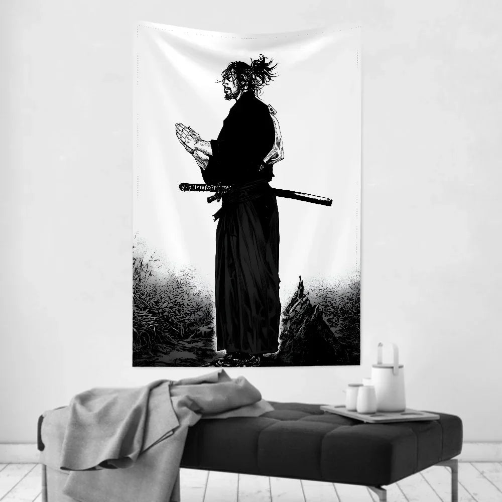 1pc Vintage Anime Miyamoto Musashi Vagabond Bushido Warrior Tapestry  Wall Cloth Party Hanging Background  Baby Room