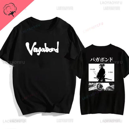 Japanese Vintage Anime Vagabond Graphic T-Shirt Man Woman Harajuku Strike Violently Streetwear Tshirt Cotton Cartoon Short-sleev