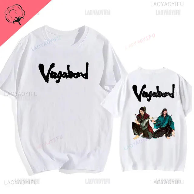 Japanese Vintage Anime Vagabond Graphic T-Shirt Man Woman Harajuku Strike Violently Streetwear Tshirt Cotton Cartoon Short-sleev