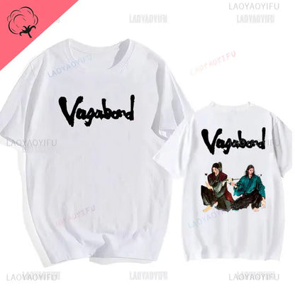 Japanese Vintage Anime Vagabond Graphic T-Shirt Man Woman Harajuku Strike Violently Streetwear Tshirt Cotton Cartoon Short-sleev