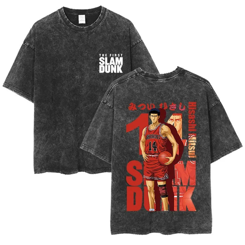 Slam Dunk Master Men and Women Anime Sakuragi Hanadao Mitsui Shou Wash To Do Old Cotton T-shirt Printed Short-sleeved Undershirt