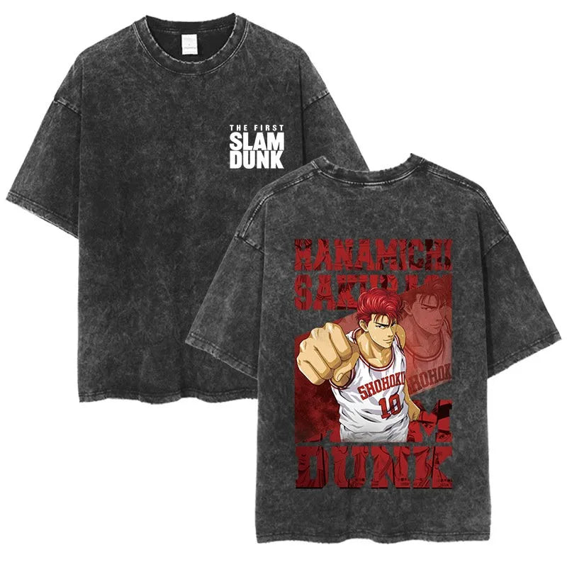 Slam Dunk Master Men and Women Anime Sakuragi Hanadao Mitsui Shou Wash To Do Old Cotton T-shirt Printed Short-sleeved Undershirt