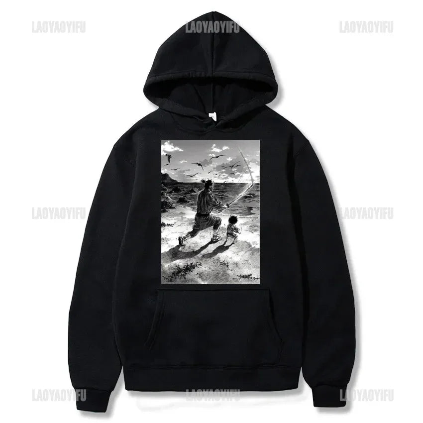 Japan Manga VAGABOND Miyamoto Musashi Print Man Hoodies Acg Fans Streetwear Hipster Otaku Clothing Casual Girl Sweatshirts