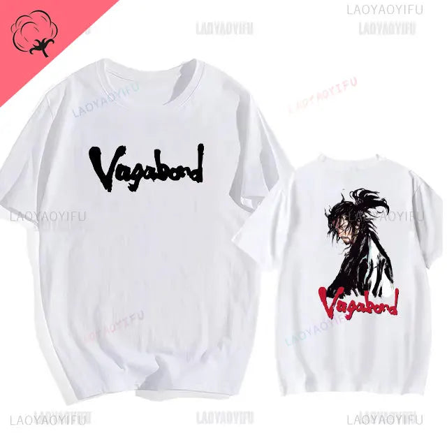Japanese Vintage Anime Vagabond Graphic T-Shirt Man Woman Harajuku Strike Violently Streetwear Tshirt Cotton Cartoon Short-sleev