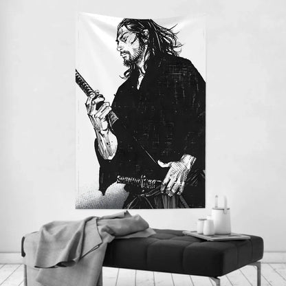 1pc Vintage Anime Miyamoto Musashi Vagabond Bushido Warrior Tapestry  Wall Cloth Party Hanging Background  Baby Room