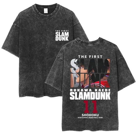 Slam Dunk Master Men and Women Anime Sakuragi Hanadao Mitsui Shou Wash To Do Old Cotton T-shirt Printed Short-sleeved Undershirt