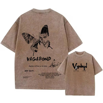 Men Streetwear Tshirt Anime Vagabond Graphic Print Vintage Harajuku Washed Black T Shirt Men Summer Casual Cotton Loose Top Tee
