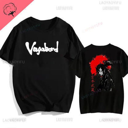 Japanese Vintage Anime Vagabond Graphic T-Shirt Man Woman Harajuku Strike Violently Streetwear Tshirt Cotton Cartoon Short-sleev