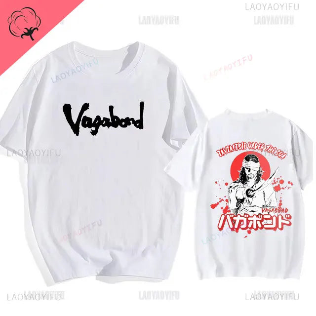 Japanese Vintage Anime Vagabond Graphic T-Shirt Man Woman Harajuku Strike Violently Streetwear Tshirt Cotton Cartoon Short-sleev
