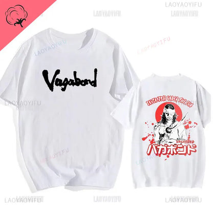 Japanese Vintage Anime Vagabond Graphic T-Shirt Man Woman Harajuku Strike Violently Streetwear Tshirt Cotton Cartoon Short-sleev