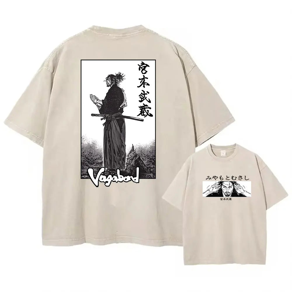 Men Streetwear Tshirt Anime Vagabond Graphic Print Vintage Harajuku Washed Black T Shirt Men Summer Casual Cotton Loose Top Tee