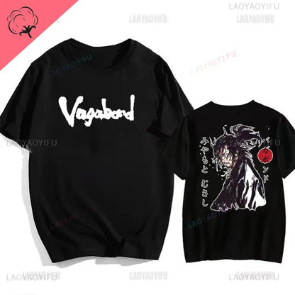 Japanese Vintage Anime Vagabond Graphic T-Shirt Man Woman Harajuku Strike Violently Streetwear Tshirt Cotton Cartoon Short-sleev