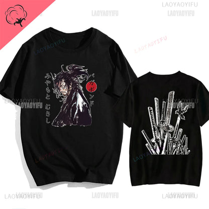 Japanese Vintage Anime Vagabond Graphic T-Shirt Man Woman Harajuku Strike Violently Streetwear Tshirt Cotton Cartoon Short-sleev