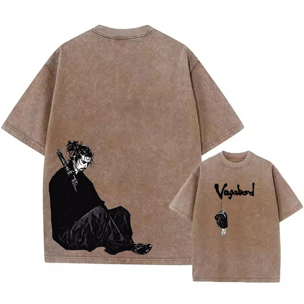 Men Streetwear Tshirt Anime Vagabond Graphic Print Vintage Harajuku Washed Black T Shirt Men Summer Casual Cotton Loose Top Tee