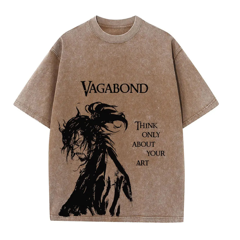 Men Streetwear Tshirt Anime Vagabond Graphic Print Vintage Harajuku Washed Black T Shirt Men Summer Casual Cotton Loose Top Tee