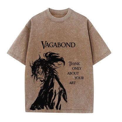 Men Streetwear Tshirt Anime Vagabond Graphic Print Vintage Harajuku Washed Black T Shirt Men Summer Casual Cotton Loose Top Tee