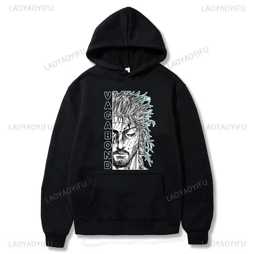 Harajuku VAGABOND Miyamoto Musashi Print Graphic Man Hoodies Acg Fans Streetwear Hipster Otaku Clothing Casual Girl Sweatshirts