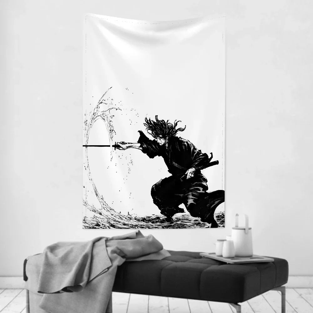 1pc Vintage Anime Miyamoto Musashi Vagabond Bushido Warrior Tapestry  Wall Cloth Party Hanging Background  Baby Room
