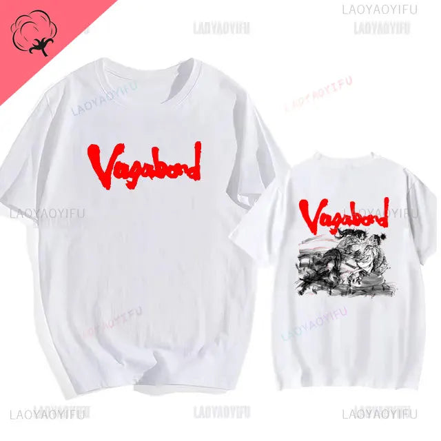 Japanese Vintage Anime Vagabond Graphic T-Shirt Man Woman Harajuku Strike Violently Streetwear Tshirt Cotton Cartoon Short-sleev