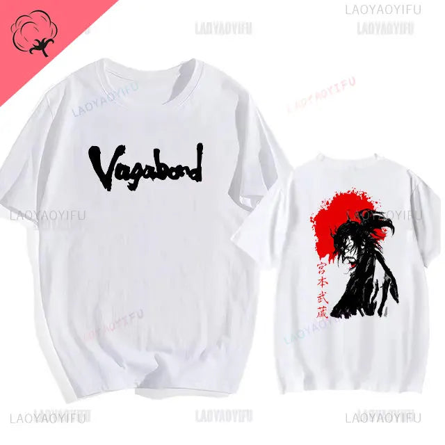 Japanese Vintage Anime Vagabond Graphic T-Shirt Man Woman Harajuku Strike Violently Streetwear Tshirt Cotton Cartoon Short-sleev