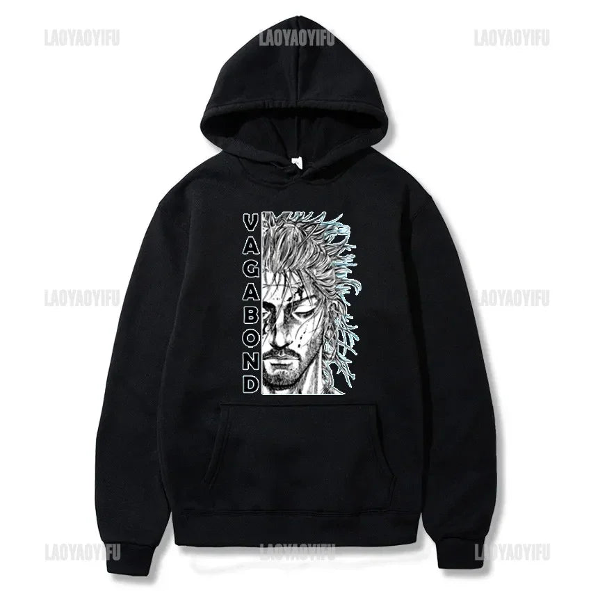 Harajuku VAGABOND Miyamoto Musashi Print Graphic Man Hoodies Acg Fans Streetwear Hipster Otaku Clothing Casual Girl Sweatshirts