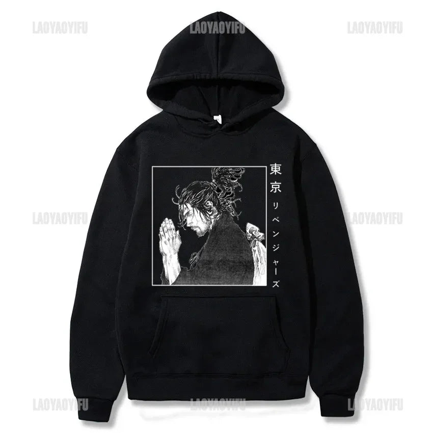 Harajuku VAGABOND Miyamoto Musashi Print Graphic Man Hoodies Acg Fans Streetwear Hipster Otaku Clothing Casual Girl Sweatshirts
