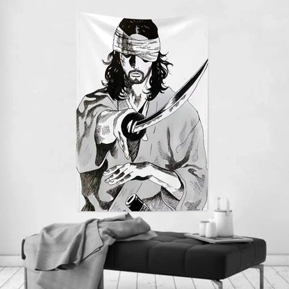 1pc Vintage Anime Miyamoto Musashi Vagabond Bushido Warrior Tapestry  Wall Cloth Party Hanging Background  Baby Room
